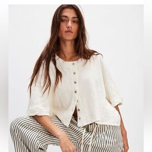 Cream Button-Up Cropped Top